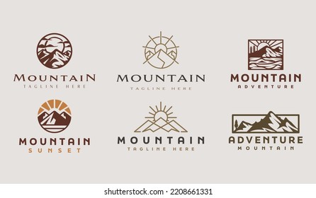 Mountain and Sun Rays, Mount Peak Hill Nature Landscape view for Adventure Outdoor logo template