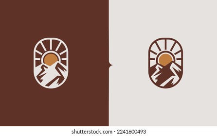 Mountain and Sun Rays, Mount Peak Hill Nature Landscape view for Adventure Outdoor logo template