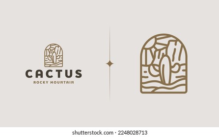 Mountain and Sun Rays, Mount Peak Hill Nature Landscape view for Adventure Outdoor logo template