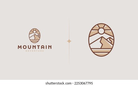 Mountain and Sun Rays, Mount Peak Hill Nature Landscape view for Adventure Outdoor logo template