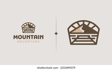 Mountain and Sun Rays, Mount Peak Hill Nature Landscape view for Adventure Outdoor logo template