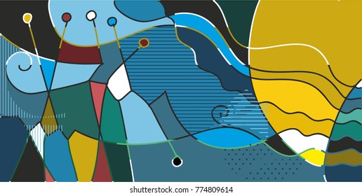 Mountain sun. Sun and river. Abstract style colorful graphics.