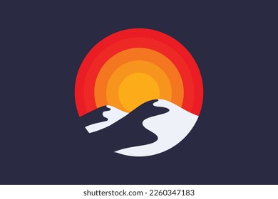 Mountain with sun in round shape for badge