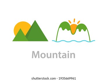 Mountain and sun shapes for logo, mountain and sun, Large number of mountains, Vector illustration.