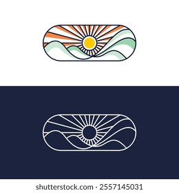 Mountain sun shine minimalist vector logo design. sun mountain abstract design