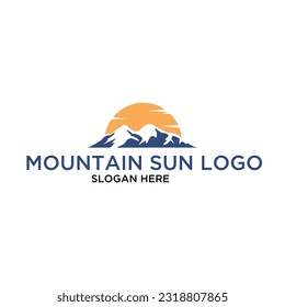 Mountain sun simple logo design