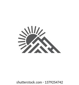 mountain sun simple triangle stripes geometric logo vector