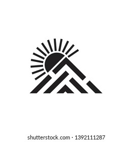 mountain sun simple triangle stripes geometric logo vector