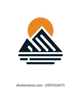 Mountain sun simple triangle stripes geometric vector logo template