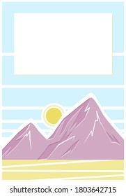 Mountain, sun and sky vector card with empty space. Vector element for web, print, design.