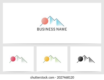 Mountain And Sun Stripes Logo Design