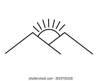 Mountain with sun Vector Design Element Vintage Style for Logotype, Label, Badge, Emblem. Mountain Logo, Hills Logo, Mountain Symbol, Mountain Icon, Retro Logo, Rock Climber Logo.