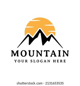 mountain with sun vector logo design