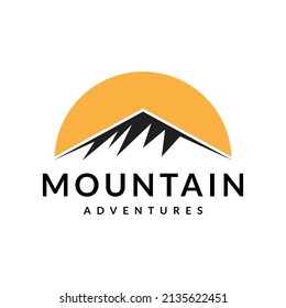 mountain with sun vector logo design