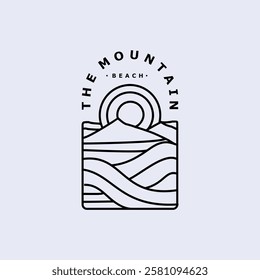 Mountain Sun Wave Logo Line Art Badge Emblem