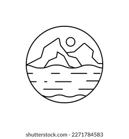 montaña, sol, ola, océano, icono de verano