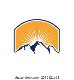 Mountain and Sunburst Emblem Logo Template
