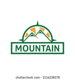 Mountain, Sunlight and Compass for Adventure Logo