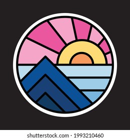 Mountain and sunrise colorful graphic illustration vector art t-shirt design