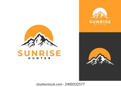 Mountain sunrise hunter winter logo design