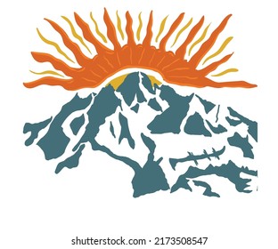 Mountain sunrise  illustration. Outdoor adventure vector graphic for t shirt, poster and other uses. Mountain graphic landscape sketch vector.