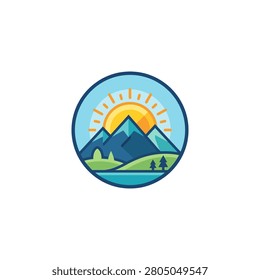 Mountain sunrise landscape logo design