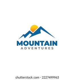 Mountain sunrise logo design vector