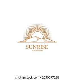 Mountain Sunrise minimal hipster logo icon sign design concept. Vector illustration isolated object on white background