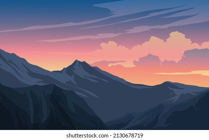 Mountain Sunrise Or Sunset Vector Landscape