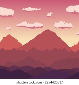 Amanecer de montaña. El paisaje vectorial. Hermosa ilustración vectorial de capas de montaña rojas.