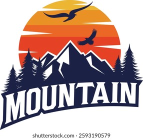 Mountain sunset adventure outdoor logo premium vector illustrations