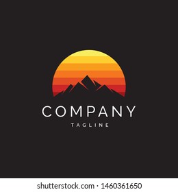 Mountain with sunset adventure type hiking logo template