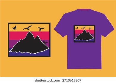 Gráfico de vuelo de pájaro al atardecer de montaña.