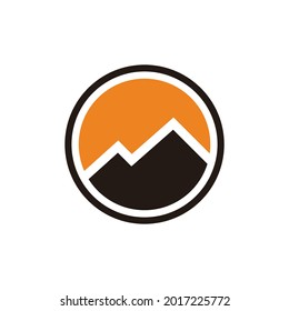 Mountain and sunset colored symbol logo style line art illustration design vector