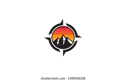 símbolo de vector del logotipo abstracto de la brújula de montaña diseño gráfico