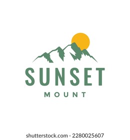 hipster de montaña y puesta de sol diseño de logotipo simple vector