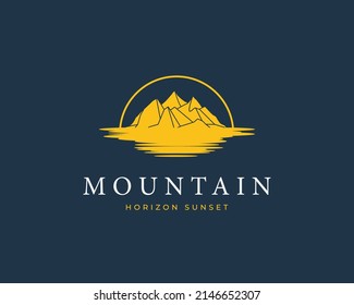 Mountain with sunset horizon elegant logo icon sign design concept vector illustration 