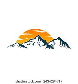Vector de diseño de ilustración de montaña y atardecer