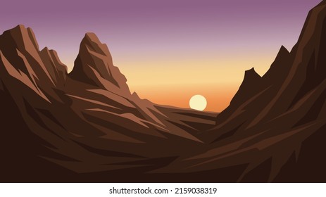 Mountain Sunset Landscape. Dusk In Mountain Range