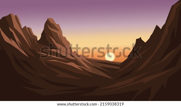 Mountain sunset landscape. Dusk in mountain range. Wallpaper mural. 