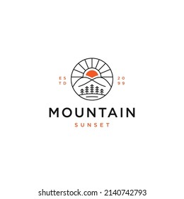 Mountain sunset line logo icon design template
