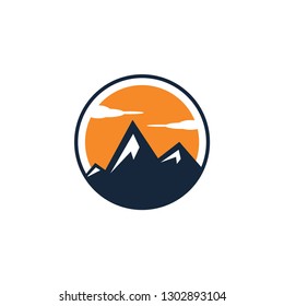 Mountain and sunset Logo. black and orange color. Vector Illustrator 