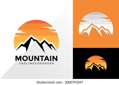 Design der Logos für Gebirge und Sonnenuntergänge, Designs für Markenzeichen, Vektorgrafik-Vorlage