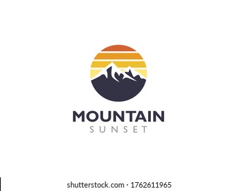 Mountain and sunset logo flat minimalist design vector illustration