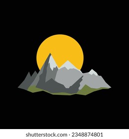 Mountain and sunset Logo, Icon, Symbol. Vector Illustrator.