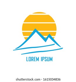 mountain and sunset logo vector illustration. winter and sun logo.