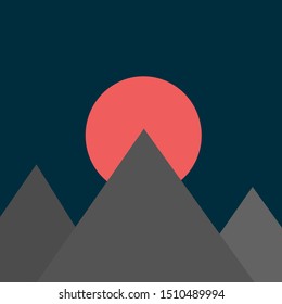 Mountain and sunset minimal vector illustration background
