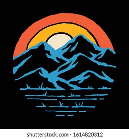 Mountain Sunset Nature Adventure Wild Graphic Illustration Vektorillustration Art T-Shirt Design