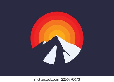 Mountain with sunset in round emblem design