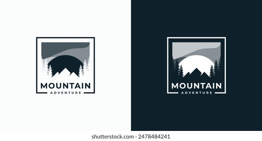 Mountain and sunset silhouette vector logo design with modern, simple, clean and abstract style.